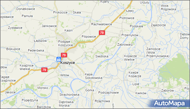 mapa Siedliska gmina Koszyce, Siedliska gmina Koszyce na mapie Targeo