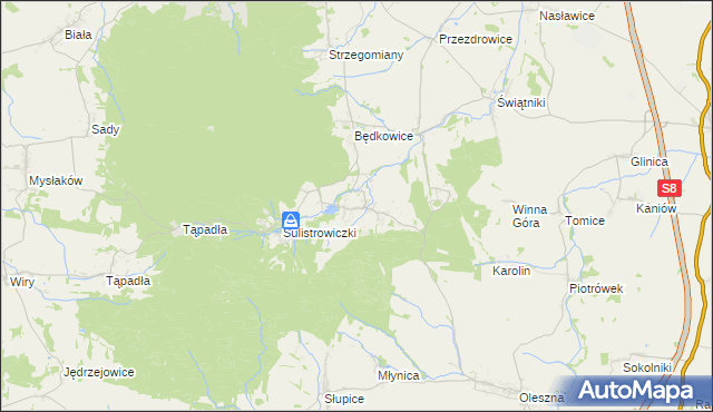 mapa Sulistrowice gmina Sobótka, Sulistrowice gmina Sobótka na mapie Targeo