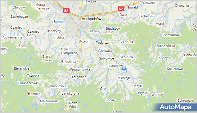 mapa Sułkowice gmina Andrychów, Sułkowice gmina Andrychów na mapie Targeo