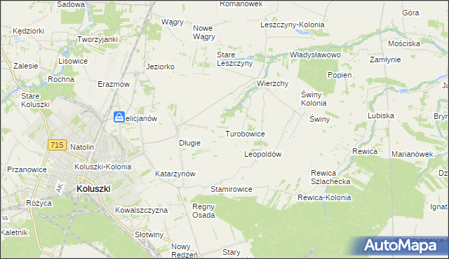 mapa Turobowice gmina Koluszki, Turobowice gmina Koluszki na mapie Targeo