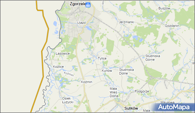 mapa Tylice gmina Zgorzelec, Tylice gmina Zgorzelec na mapie Targeo