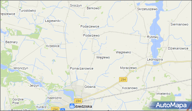 mapa Węglewo gmina Pobiedziska, Węglewo gmina Pobiedziska na mapie Targeo