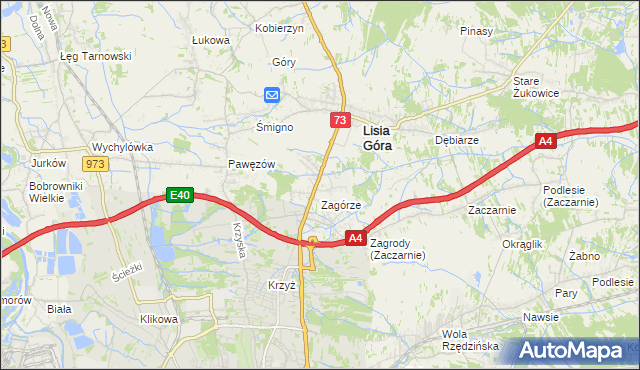 mapa Brzozówka gmina Lisia Góra, Brzozówka gmina Lisia Góra na mapie Targeo
