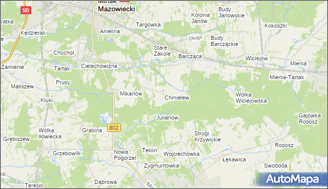 mapa Chmielew gmina Mińsk Mazowiecki, Chmielew gmina Mińsk Mazowiecki na mapie Targeo