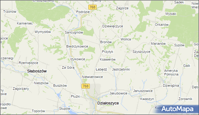 mapa Ksawerów gmina Działoszyce, Ksawerów gmina Działoszyce na mapie Targeo