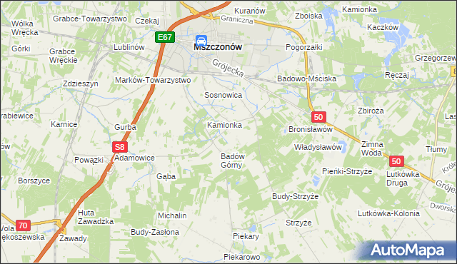 mapa Adamówek gmina Mszczonów, Adamówek gmina Mszczonów na mapie Targeo