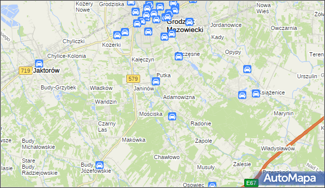 mapa Adamowizna gmina Grodzisk Mazowiecki, Adamowizna gmina Grodzisk Mazowiecki na mapie Targeo