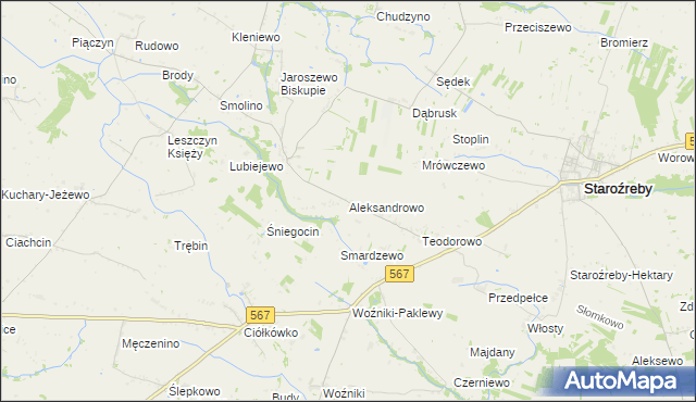 mapa Aleksandrowo gmina Staroźreby, Aleksandrowo gmina Staroźreby na mapie Targeo