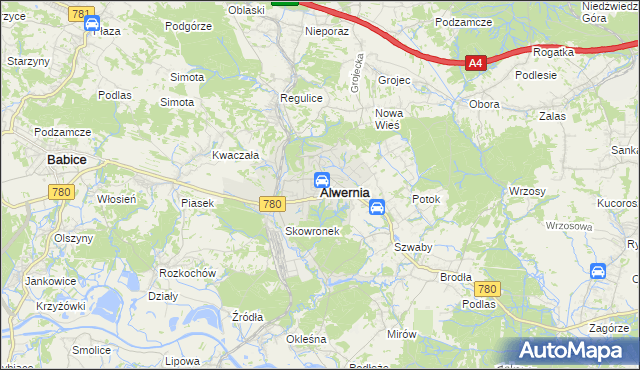 mapa Alwernia, Alwernia na mapie Targeo