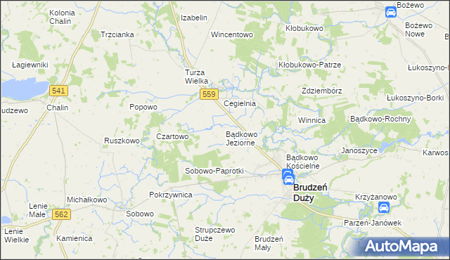 mapa Bądkowo Jeziorne, Bądkowo Jeziorne na mapie Targeo