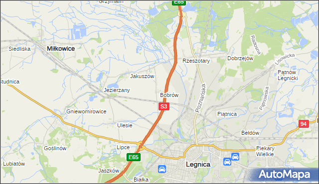 mapa Bobrów gmina Miłkowice, Bobrów gmina Miłkowice na mapie Targeo