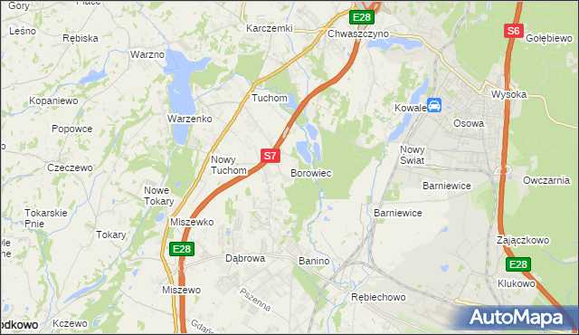 mapa Borowiec gmina Żukowo, Borowiec gmina Żukowo na mapie Targeo