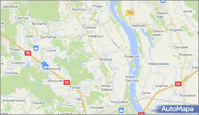 mapa Brześce gmina Góra Kalwaria, Brześce gmina Góra Kalwaria na mapie Targeo