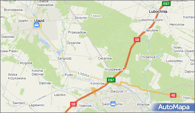 mapa Cekanów gmina Tomaszów Mazowiecki, Cekanów gmina Tomaszów Mazowiecki na mapie Targeo