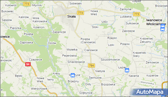 mapa Cianowice, Cianowice na mapie Targeo