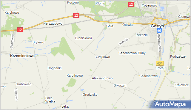 mapa Czajkowo gmina Gostyń, Czajkowo gmina Gostyń na mapie Targeo