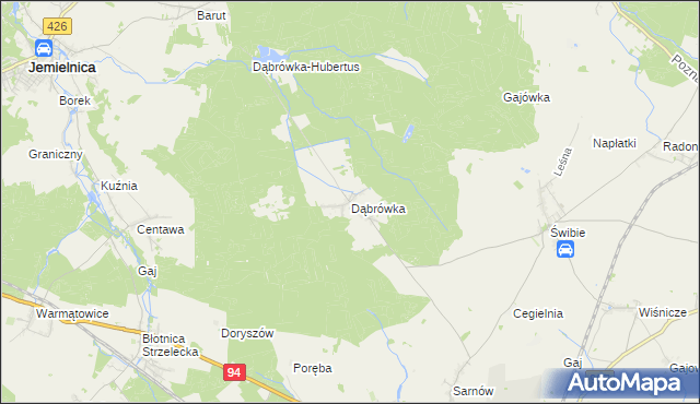 mapa Dąbrówka gmina Wielowieś, Dąbrówka gmina Wielowieś na mapie Targeo