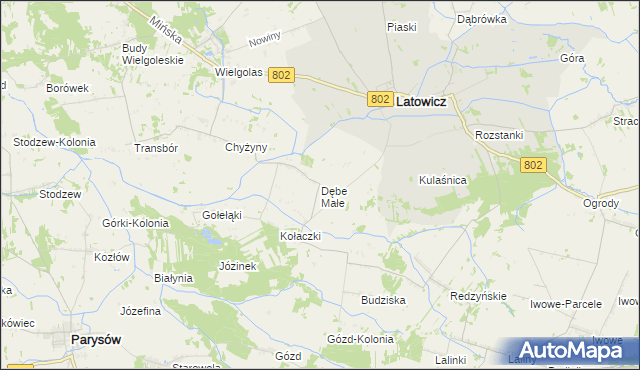 mapa Dębe Małe gmina Latowicz, Dębe Małe gmina Latowicz na mapie Targeo