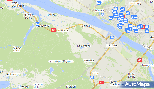 mapa Dzierzązna gmina Nowy Duninów, Dzierzązna gmina Nowy Duninów na mapie Targeo