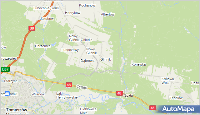 mapa Glinnik gmina Lubochnia, Glinnik gmina Lubochnia na mapie Targeo