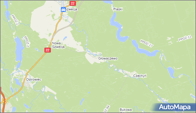 mapa Głowaczewo gmina Wałcz, Głowaczewo gmina Wałcz na mapie Targeo