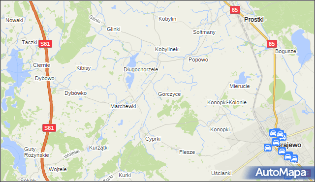 mapa Gorczyce gmina Prostki, Gorczyce gmina Prostki na mapie Targeo