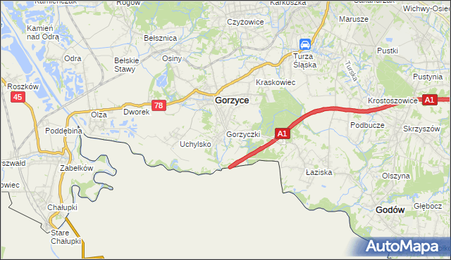 mapa Gorzyczki gmina Gorzyce, Gorzyczki gmina Gorzyce na mapie Targeo