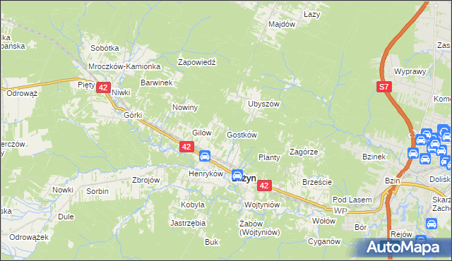 mapa Gostków gmina Bliżyn, Gostków gmina Bliżyn na mapie Targeo