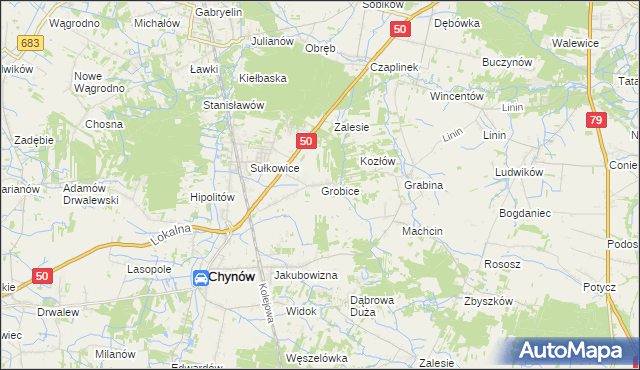 mapa Grobice, Grobice na mapie Targeo