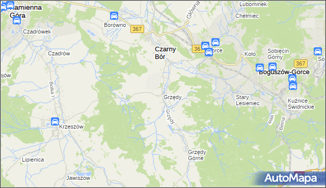 mapa Grzędy gmina Czarny Bór, Grzędy gmina Czarny Bór na mapie Targeo