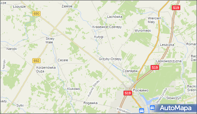 mapa Grzyby-Orzepy, Grzyby-Orzepy na mapie Targeo