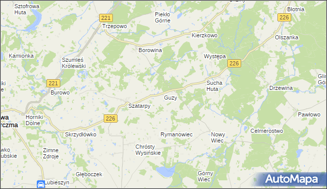 mapa Guzy gmina Nowa Karczma, Guzy gmina Nowa Karczma na mapie Targeo