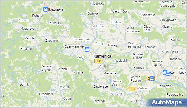 mapa Kamienica powiat limanowski, Kamienica powiat limanowski na mapie Targeo
