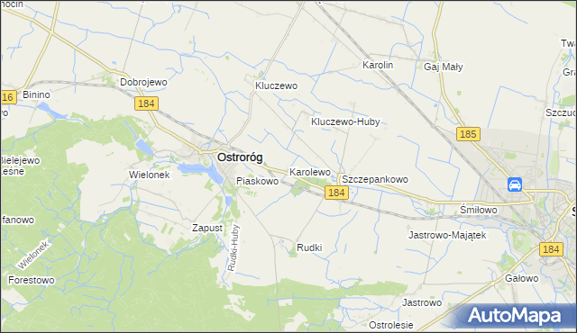 mapa Karolewo gmina Ostroróg, Karolewo gmina Ostroróg na mapie Targeo