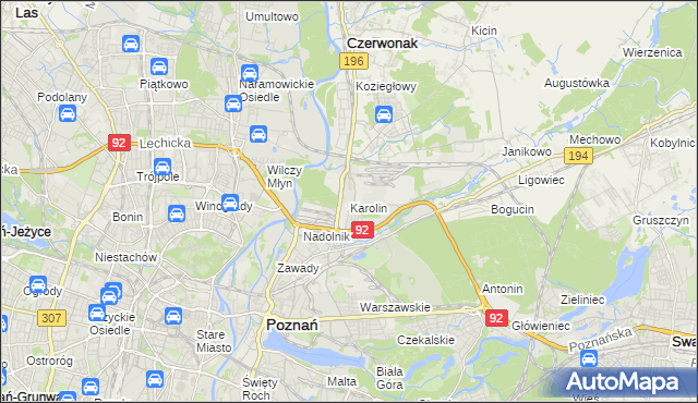 mapa Karolin gmina Poznań, Karolin gmina Poznań na mapie Targeo