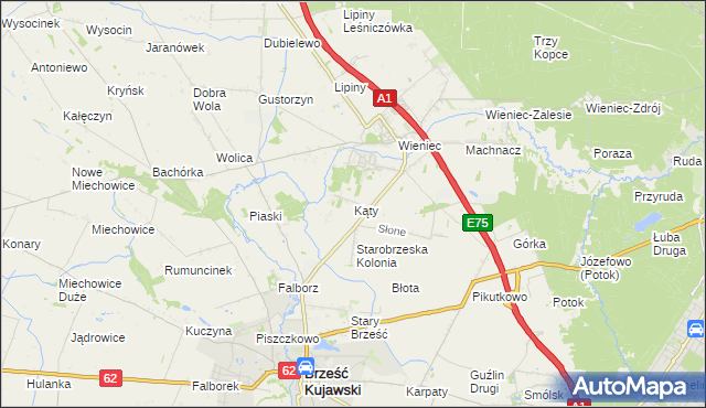 mapa Kąty gmina Brześć Kujawski, Kąty gmina Brześć Kujawski na mapie Targeo