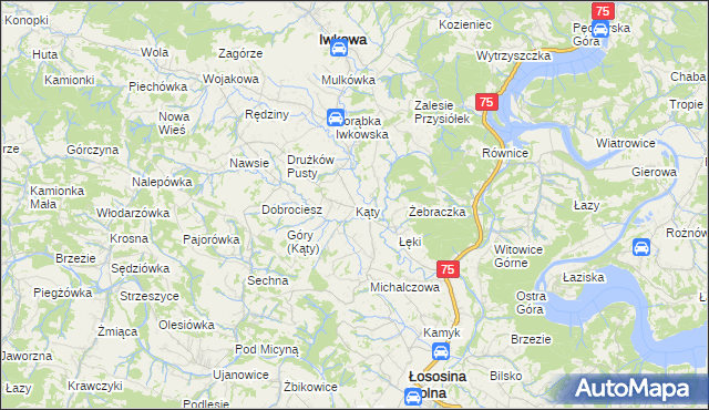 mapa Kąty gmina Iwkowa, Kąty gmina Iwkowa na mapie Targeo