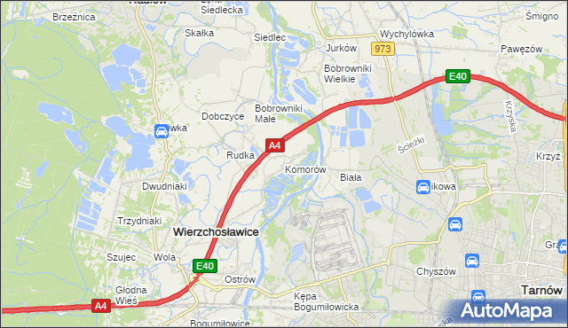 mapa Komorów gmina Wierzchosławice, Komorów gmina Wierzchosławice na mapie Targeo