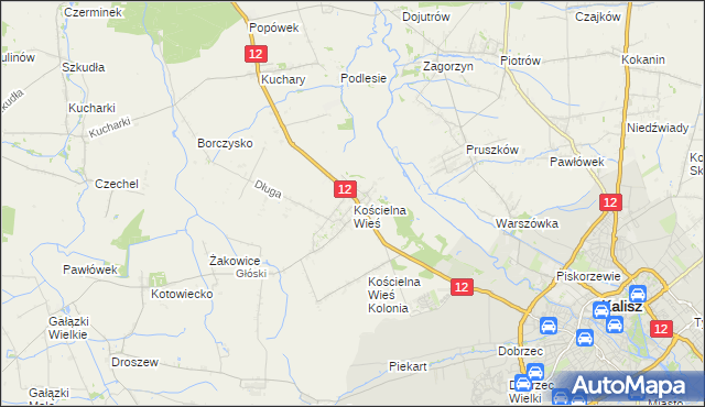 mapa Kościelna Wieś gmina Gołuchów, Kościelna Wieś gmina Gołuchów na mapie Targeo