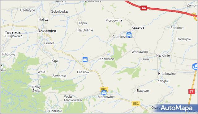 mapa Kosienice, Kosienice na mapie Targeo