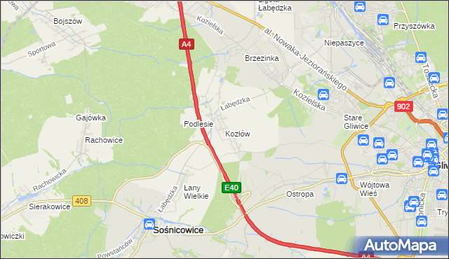 mapa Kozłów gmina Sośnicowice, Kozłów gmina Sośnicowice na mapie Targeo