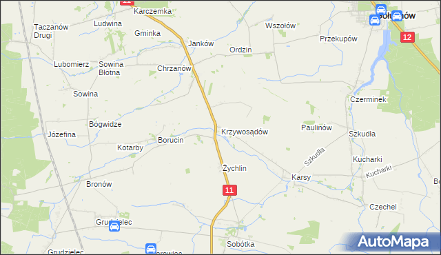 mapa Krzywosądów, Krzywosądów na mapie Targeo