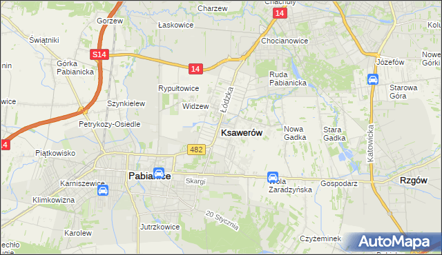 mapa Ksawerów powiat pabianicki, Ksawerów powiat pabianicki na mapie Targeo