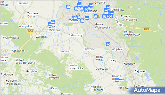 mapa Książnice gmina Mielec, Książnice gmina Mielec na mapie Targeo