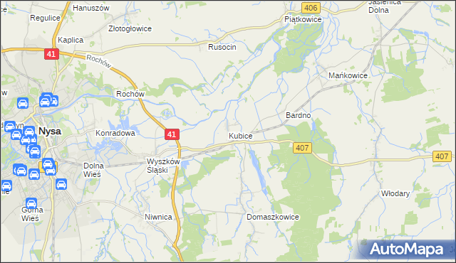 mapa Kubice gmina Nysa, Kubice gmina Nysa na mapie Targeo
