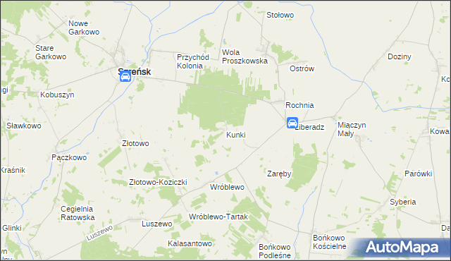 mapa Kunki gmina Szreńsk, Kunki gmina Szreńsk na mapie Targeo