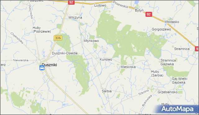 mapa Kunowo gmina Duszniki, Kunowo gmina Duszniki na mapie Targeo