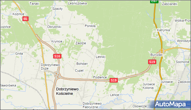 mapa Letniki gmina Dobrzyniewo Duże, Letniki gmina Dobrzyniewo Duże na mapie Targeo