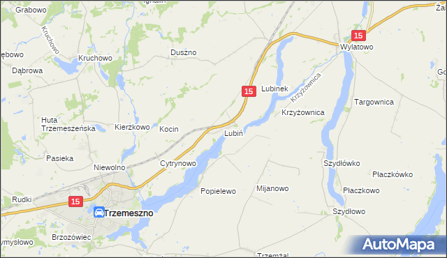 mapa Lubiń gmina Trzemeszno, Lubiń gmina Trzemeszno na mapie Targeo
