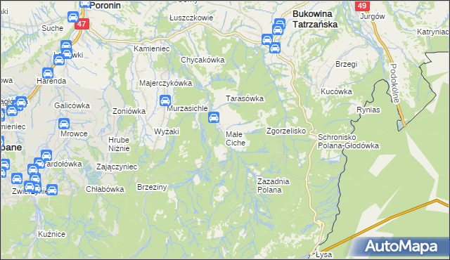 mapa Małe Ciche, Małe Ciche na mapie Targeo